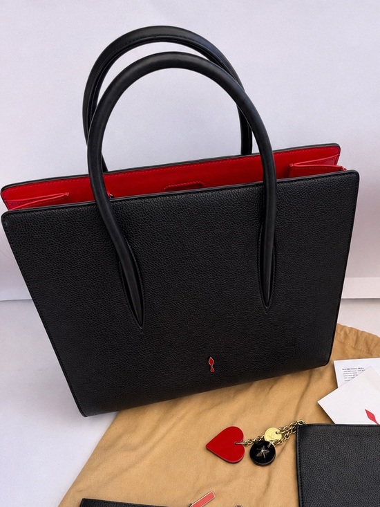 Christian Louboutin Handbags - Christian Louboutin Black Leather Tote with Red Trim and Accessories